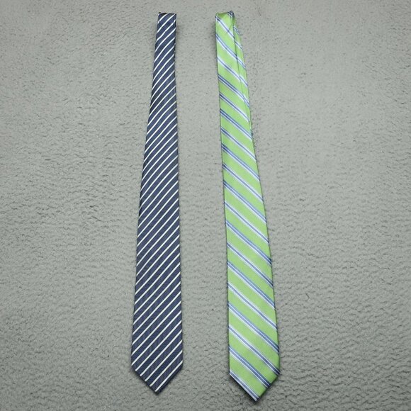 Two Haines & Bonner Ties Men Blue Silver Green Hand Made 100% Silk 60" x 3.25" - Picture 2 of 9